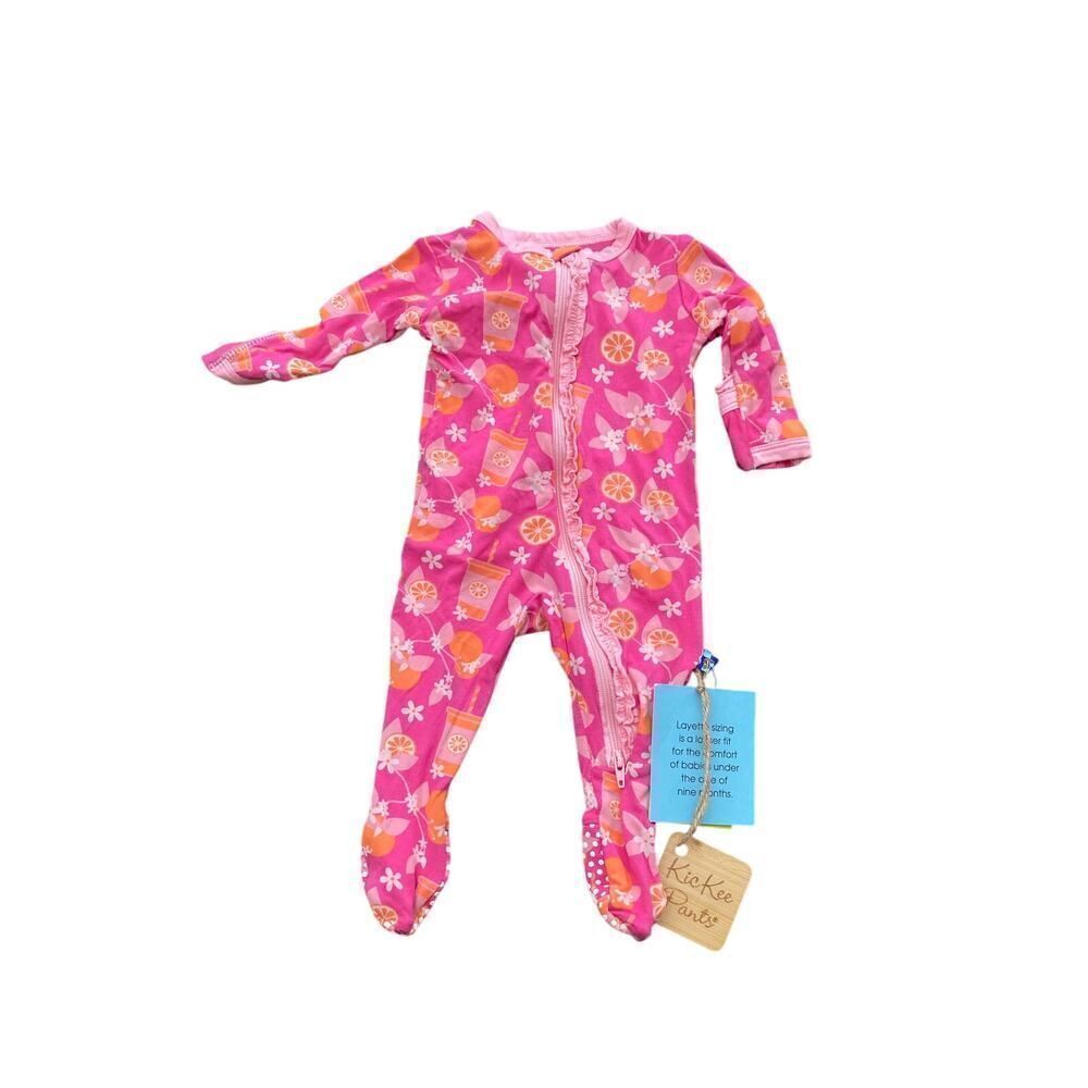 KICKEE PANTS NWT Print Muffin Ruffle Footie 2 Way Zipper 9-12 Months MSRP $36